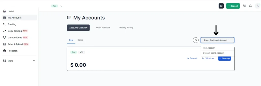 Menu untuk membuat akun trading setelah mendaftar di Broker XM secara mudah dan cepat