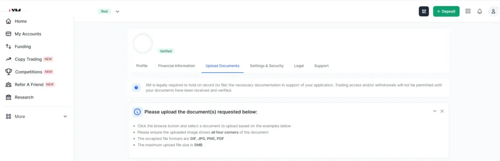 Halaman upload dokumen untuk verifikasi identitas dan data pribadi