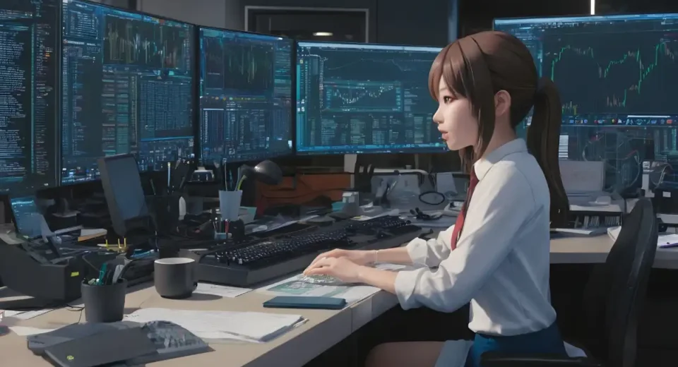 Seorang trader pemula sedang belajar panduan memulai trading forex melalui grafik di layar monitor.